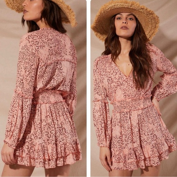 Poupette St Barth Ilona Mini Dress - Pink Print - Size Medium - NWT - Picture 3 of 14